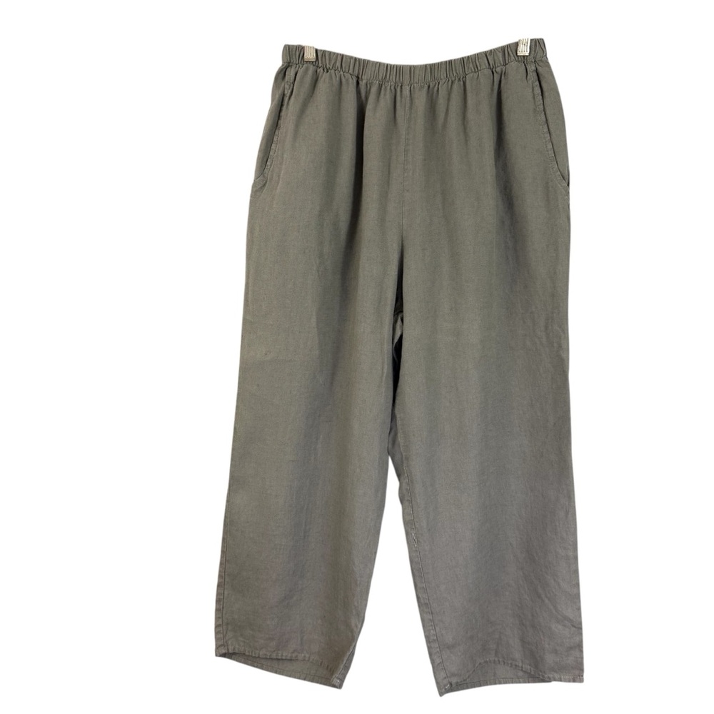 Flax Olive Green Linen-Cotton Cropped Wide Leg Pants